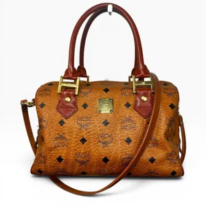 MCM Vintage Satchel Bag Womens Medium Brown Logo PVC Leather Germany Top Handle thumbnail 1