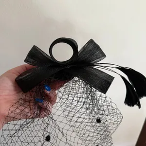 Vintage Black Feather Fascinator with Dot Birdcage Veil thumbnail 5
