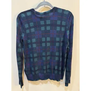 Lauren Ralph Lauren Women Black Watch Plaid Green Sweater Beaded Crest Size PXL thumbnail 4