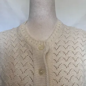 Vtg 60s Pointelle Knit Cardigan Women Sz S Cottagecore Coquette Wintuk Scallop thumbnail 3