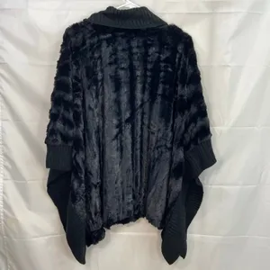 Skye's The‎ Limit women's black plush faux fur turtleneck poncho sweater small thumbnail 8