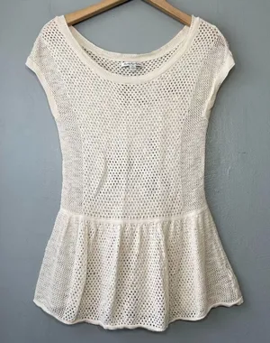 American Eagle Size Small Cream Peplum Sweater Boho Coquette Crochet Romantic thumbnail 1