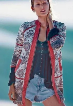Free People Belario Reversible Quilted Jacket Cotton Small Boho thumbnail 1