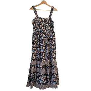 Universal Thread Tiered Floral Maxi Dress S‎ Ruffle Navy Pockets Cotton Blend thumbnail 2