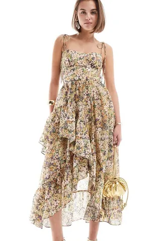 & OTHER STORIES 8 Strappy Ruffled Midi Dress In Pink thumbnail 1