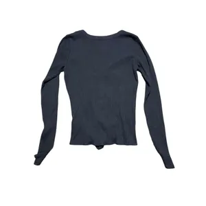 Hollister Black‎ Ribbed V Neck Button Front Tie Waist Long Sleeve Top Medium Y2K thumbnail 2