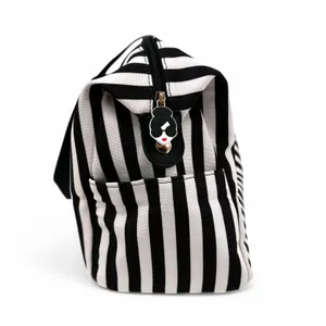 Alice + Olivia Duffle Bag Black and White Positano Stripe Weekender Tote thumbnail 13