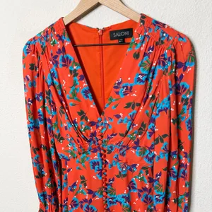 Saloni Eve Mini Dress Tangerine Sweetpeas‎ Chiffon Viscose Smock V Neck Size 0 thumbnail 9