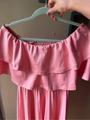 ASOS Pink-peach Off-Shoulder Ruffle Midi Dress thumbnail 3