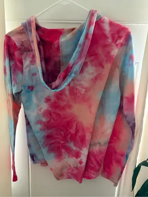 Women's Pink & Blue Tie Dye Long Sleeve Hooded Shirt Size S thumbnail 2