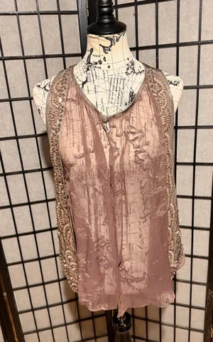 Ryu Vintage y2k Bead Embellish Western Fashion Pink and Brown Vest mesh panels thumbnail 1