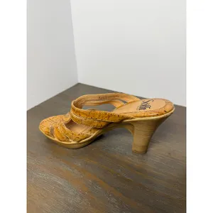 Söfft Cork Leather Strappy Heeled Sandals Tan Natural Boho Size 7M thumbnail 5