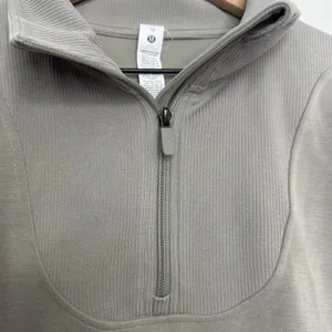 Lululemon Brushed Softstreme Ribbed Half Zip Sweatshirt Riverstone Beige Size 12 thumbnail 3