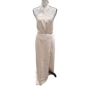 MINKPINK NWT Finley Halter Gown With‎ Split Champagne Beige Maxi Dress Medium thumbnail 4