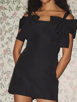 Kimchi Blue Monet Bow Mini Dress Black Satin XS NWT Urban Outfitters thumbnail 1