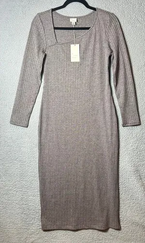 A New Day Womens Dress S Brown‎ Asymmetric Front Ribbed Maxi Dress NEW thumbnail 1