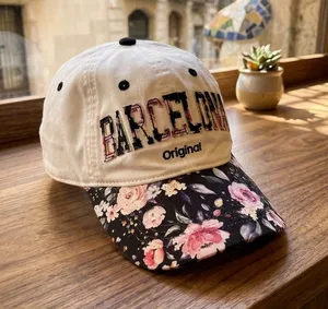 Robin Ruth Floral Barcelona Baseball Cap - White & Black thumbnail 1
