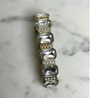 Gold-Tone Crystal Stretch Bracelet With Rhinestones & Rectangular Gemstones thumbnail 2