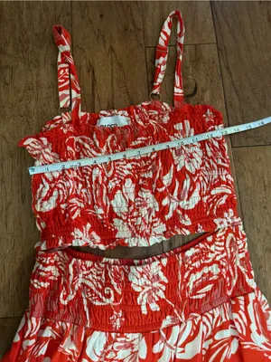 Women's Red Floral Maxi Dress with Smocked Bodice thumbnail 5