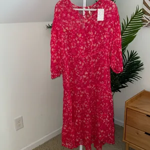 FREE PEOPLE WALLFLOWER PRINTED MIDI DRESS,‎ RASPBERRY COMBO thumbnail 2
