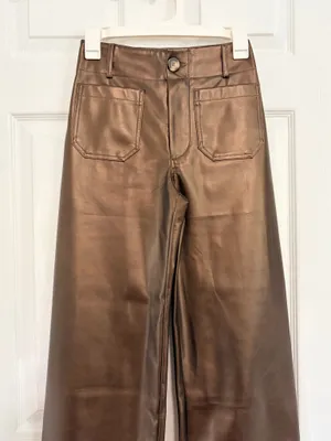 Maeve Anthropologie Colette Metallic Faux Leather Crop Wide Leg Pants 23 Y2K Moto Chic thumbnail 4