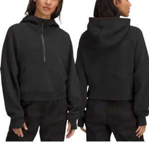 Lululemon M/L Scuba Oversized 1/2 Zip Black Hoodie Cropped Pullover Athleisure thumbnail 2