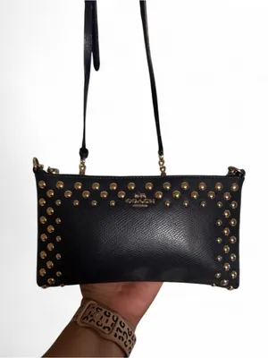 Coach navy blue Leather Studded Crossbody with Gold Chain thumbnail 3