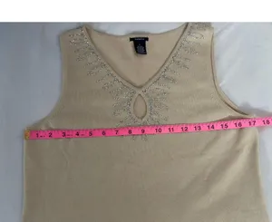 Vintage Silk Keyhole Stretch Knit Rhinestone Y2K Tank Top Beige Silver Boho Chic thumbnail 8