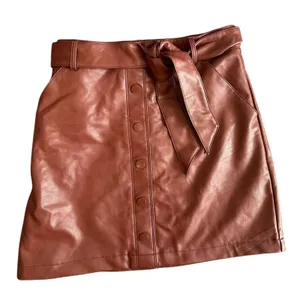 Abercrombie & Fitch Mini Skirt Size Medium Brown Faux Leather Button & Tie Front thumbnail 1