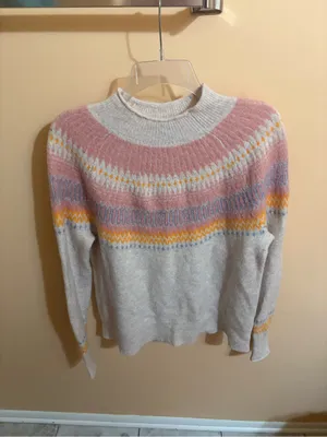 J. Crew cream, orange, pink, & blue fair isle roll neck turtleneck sweater thumbnail 2