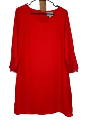 Skies‎ Are Blue Red Long Sleeve Shift Dress Size M thumbnail 1