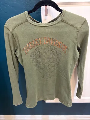 Harley Davidson olive green long sleeve shirt thumbnail 1