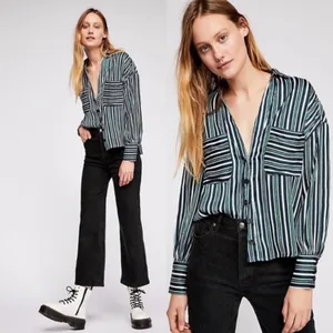 NWT FREE PEOPLE Mad About You Button down Shirt XS Striped thumbnail 2