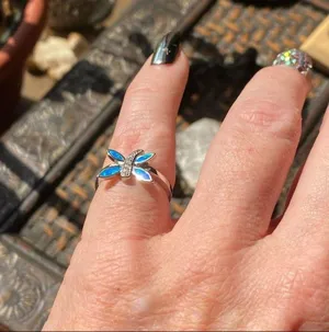 Dragonfly Blue Opal & Cz Sterling Silver Ring 5,6 thumbnail 5