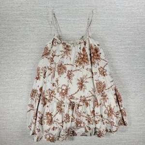Abercrombie & Fitch Babydoll Cami Top Womens M White Brown Floral Tiered Tunic thumbnail 7