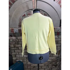 Christopher & Banks cardigan sweater ruffle hem heart button yellow thumbnail 5