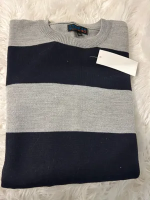 Men Crew Neck Sweater long sleeves striped Black & Gray sz XL brand new with tag thumbnail 6