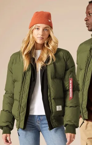 Alpha Industries MA-1 Quilted Bomber Jacket Olive Green Puffer thumbnail 1