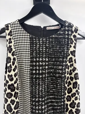 Alice and Olivia Clyde in Black & White Patchwork A-line Mini Shift Dress sz 4 thumbnail 5