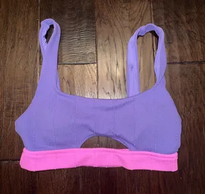 Aerie Ribbed Scoop Bralette Swim Top in Lavender with Pink Band Medium thumbnail 1