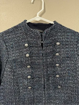 White House Black Market Navy Blue Tweed Jacket with Light Blue Accents Glitter thumbnail 3
