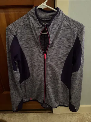 Adidas Heathered Gray & Purple Performance Zip Jacket thumbnail 1
