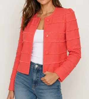 J. Crew Cropped Coral Frayed Tiered Blazer Sz. 2 Prep Business Casual thumbnail 1