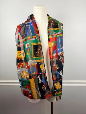 Vintage polyester scarf school teacher themed with school bus, lunch box, etc thumbnail 2