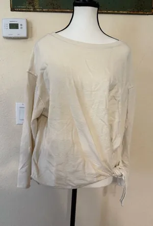 Free People Beach Small Cream color Raw Hem Front Tie Detail Sweater Pullover thumbnail 1