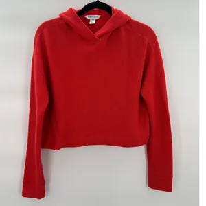 Athleta Womens Red Waffle Knit‎ Oversied Baggy Cropped Hoodie Sweatshirt XXS thumbnail 2