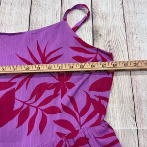 Old Navy Womens Large Purple Red Tropical Leaf Tiered Maxi Dress Smocked Back thumbnail 3
