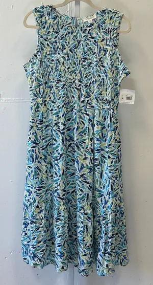 NWT Beachlunchlounge Julieta Midi Dress Blue Green Abstract Smocked Viscose M thumbnail 1
