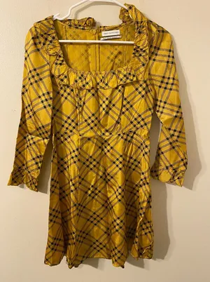 Urban Outfitters Kristen Plaid Ruffle Square-Neck Dress Yellow‎ Black Size XS thumbnail 1
