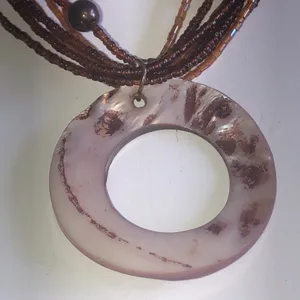 Boho Seed Beaded Huge Round Cutout Shell Pendant Necklace thumbnail 7